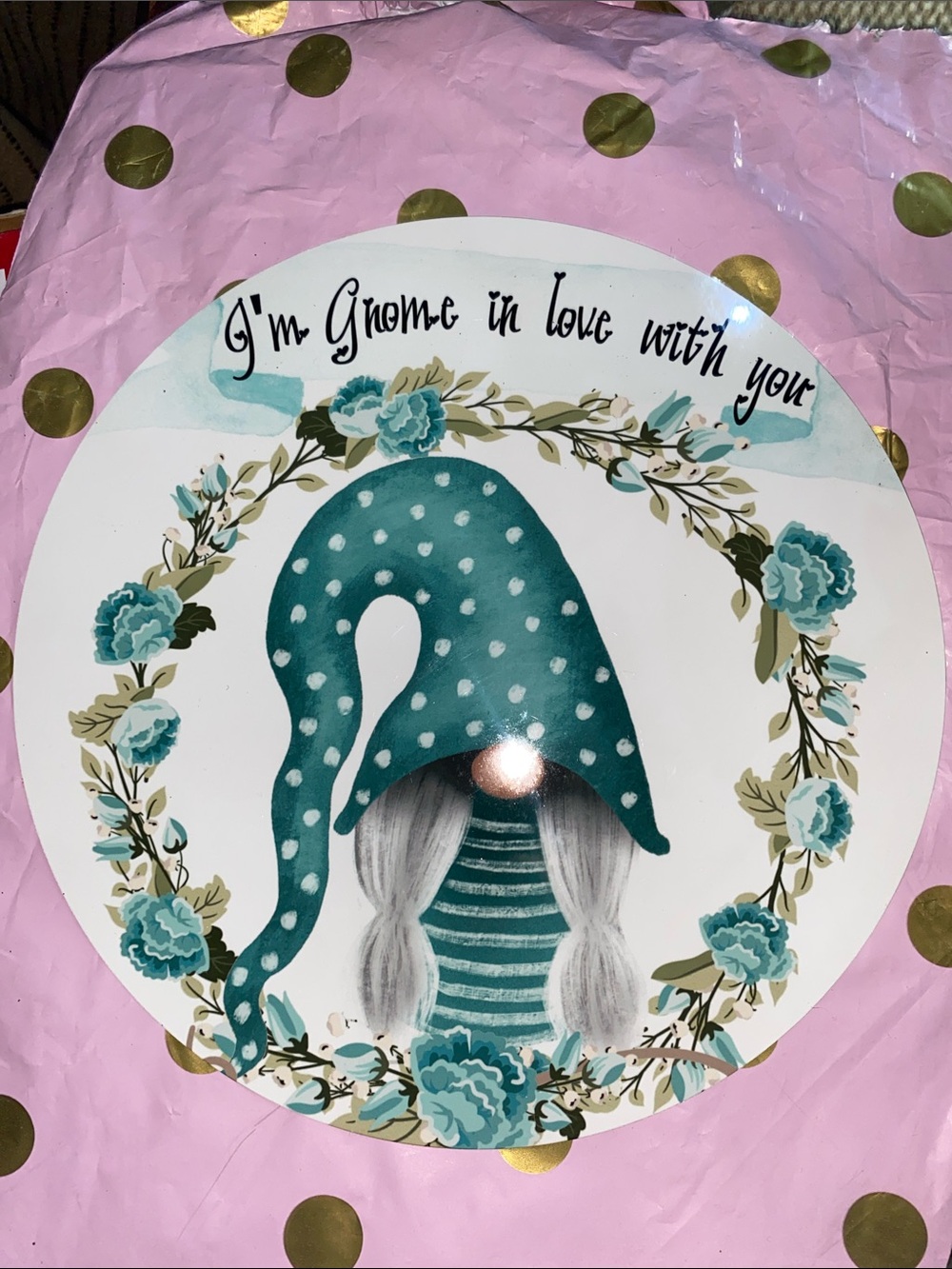 Teal Polka Dot Gnome Wreath centerpiece- Floral Wreath